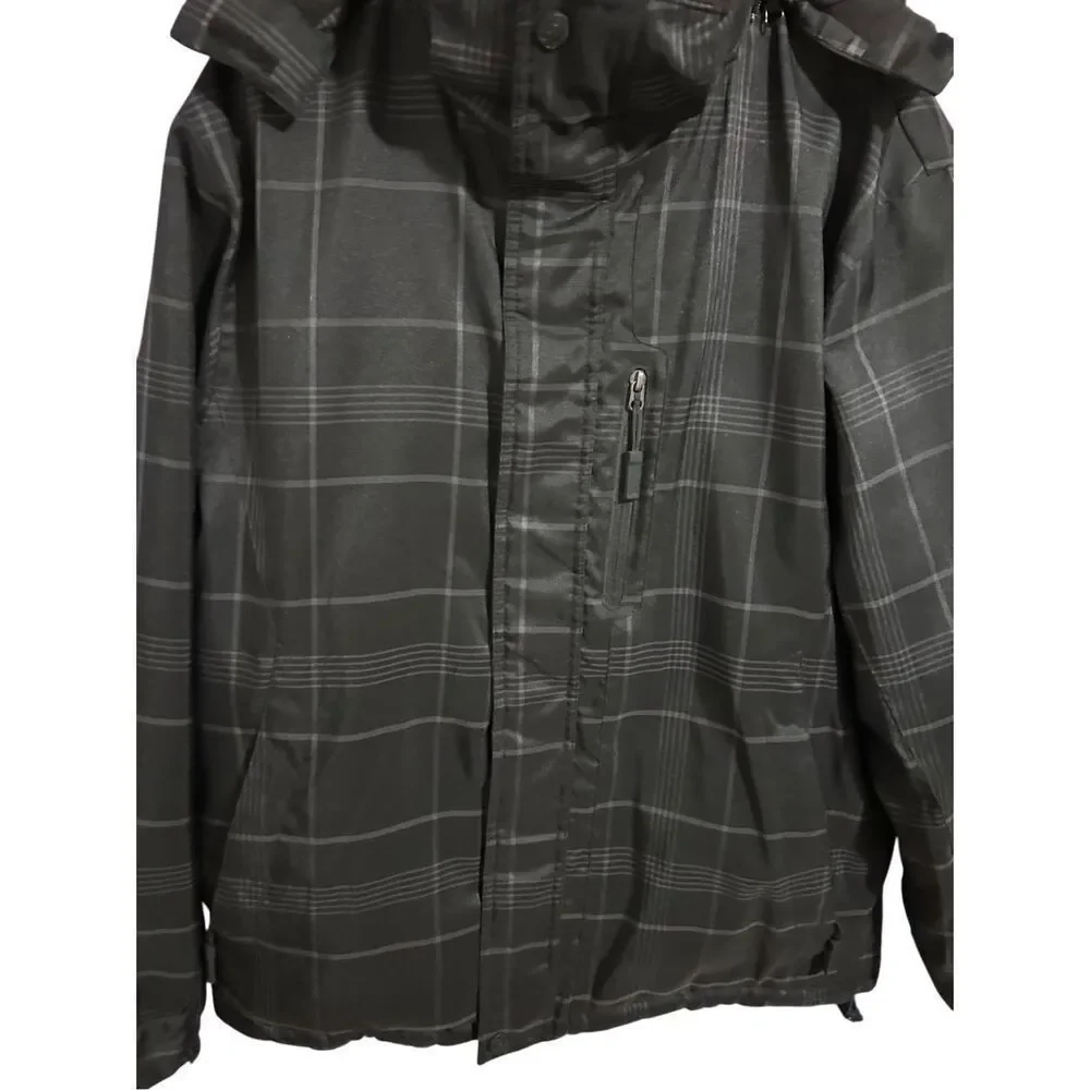 ZeroXposur Men's Size L Black/Gray Plaid Print Full Zip Winter Jacket Coat & Hoo
